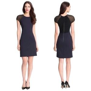 Rebecca Taylor Navy Sheath Dress w/ Black Lace Details Sz 6